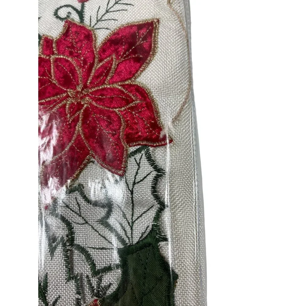 Holiday Christmas Elrene Poinsettia Cut Work Fabric Tablecloth 60